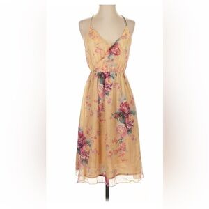 Meadow Rue Floral Print Halter Dress - Yellow and Pink.  US size 4.